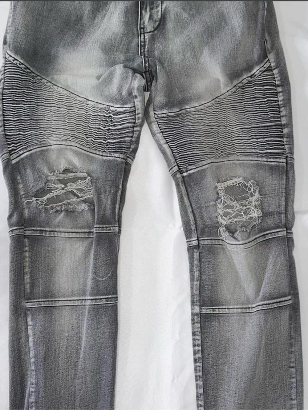 Men's Distressed Grey Moto Jeans